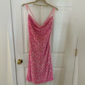 Hello Molly Pink Sequin Mini Slip Dress
